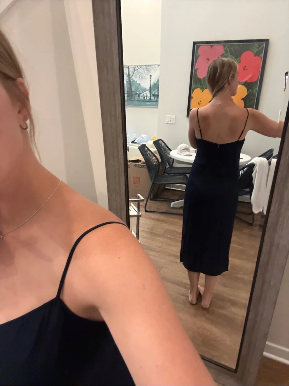 J. Crew Navy Slip Midi Dress with Thin Straps